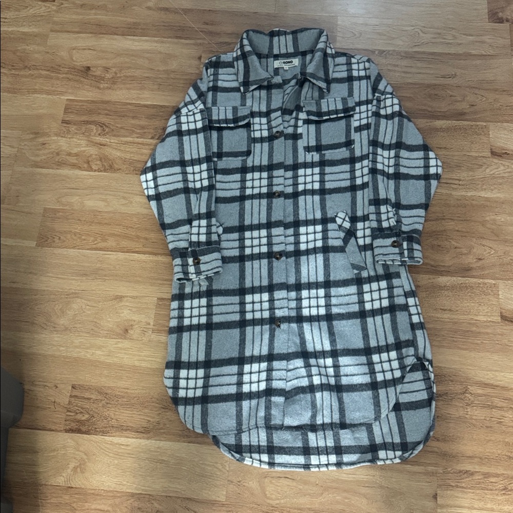 Ci Sono Gray and Black Plaid Shirt Jacket